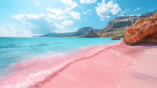 Tranquil Beauty of Elafonisi Beach: Surreal Magic of Pink Sand and Turquoise Waters in Crete, Greece