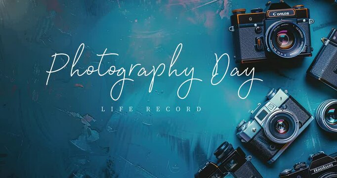 Create a captivating copy space background for Photography Day featuring camera motifs and artistic elements celebrating the art of capturing moments