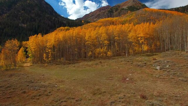 Aerial Forward Ascending Shot Of Tranquil Rocky Mountain National Park During Autumn Season - Aspen, Colorado