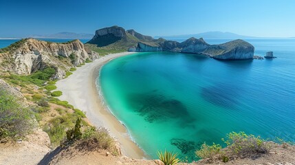 Fototapeta premium Serene Seclusion at El Tecolote Beach, Baja California â€“ A Minimalist's Paradise