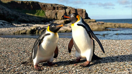 Fototapeta premium two penguins on the rocks