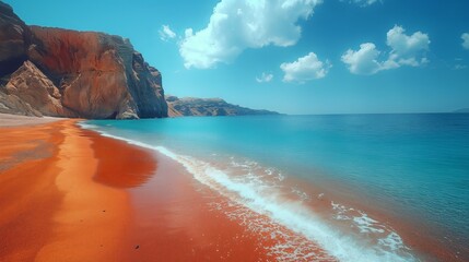 Serene Volcanic Beauty at Red Beach, Santorini Island, Greece © Tanayut