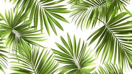 A background of tropical green palm leaves.
