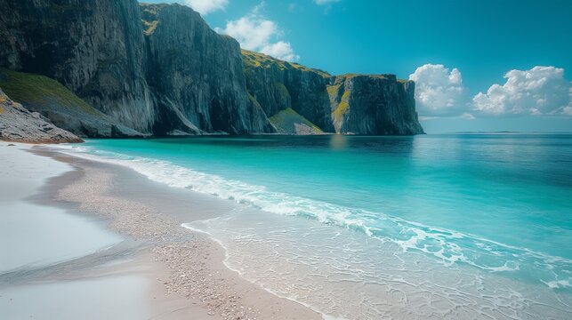 Serene Surfing Paradise at Hoddevik Beach, Norway - Minimalist Beauty of White Sands and Turquoise Waters