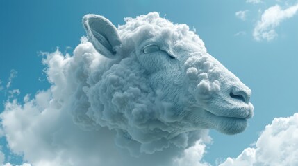 A sheep made from a white cloud against a blue sky