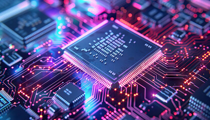 Obraz premium Computer chips are the silent weavers of digital tapestries, creating intricate patterns of data: Visualize a computer chip as a weaver, crafting intricate patterns of data