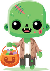 A green zombie with candy for Halloween