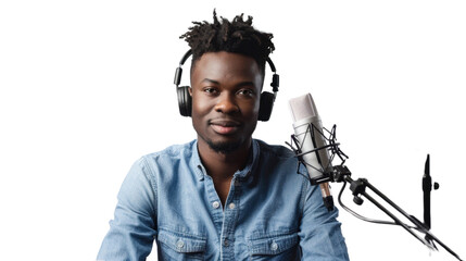 African american black professional podcaster on transparent background