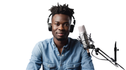 African american black professional podcaster on transparent background
