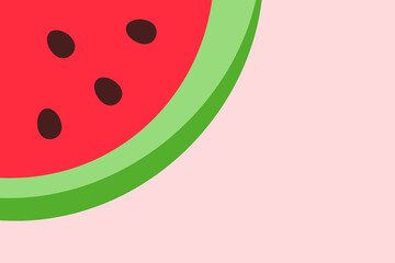 A slice of watermelon on a light pink background. Summer watermelon background, banner. 