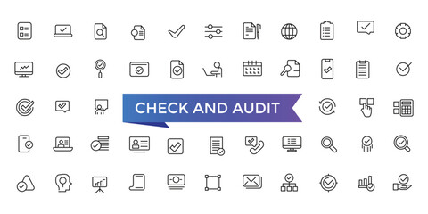 Check And Audit Line Icons set with editable stroke collection for web and ui. Line icons pack. Vector illustration.