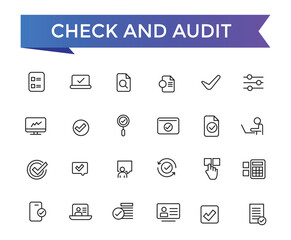 Check And Audit Line Icons set with editable stroke collection for web and ui. Line icons pack. Vector illustration.