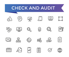 Check And Audit Line Icons set with editable stroke collection for web and ui. Line icons pack. Vector illustration.
