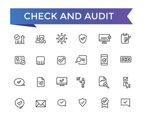 Check And Audit Line Icons set with editable stroke collection for web and ui. Line icons pack. Vector illustration.