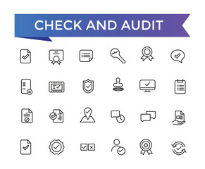 Check And Audit Line Icons set with editable stroke collection for web and ui. Line icons pack. Vector illustration.