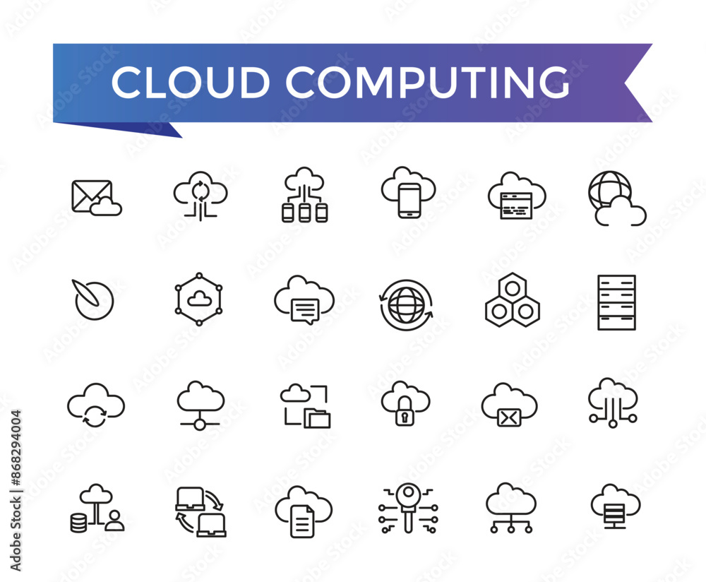 Poster cloud computing line icons set with editable stroke collection for web and ui. line icons pack. vect