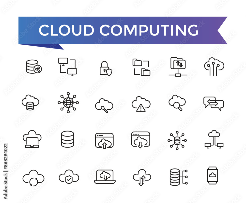 Poster cloud computing line icons set with editable stroke collection for web and ui. line icons pack. vect