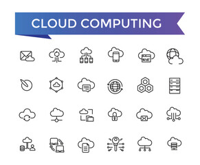 Cloud Computing Line Icons set with editable stroke collection for web and ui. Line icons pack. Vector illustration.