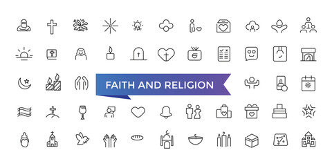 Faith And Religion Line Icons set with editable stroke collection for web and ui. Line icons pack. Vector illustration.