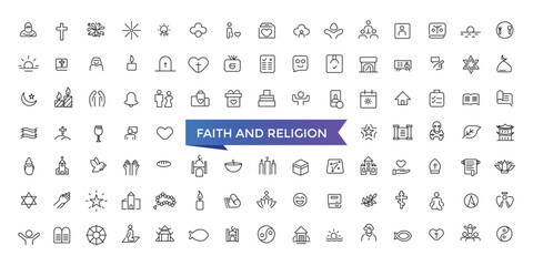 Faith And Religion Line Icons set with editable stroke collection for web and ui. Line icons pack. Vector illustration.