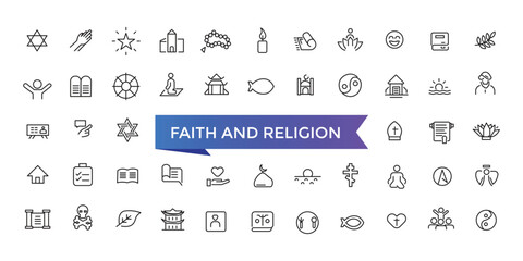 Faith And Religion Line Icons set with editable stroke collection for web and ui. Line icons pack. Vector illustration.