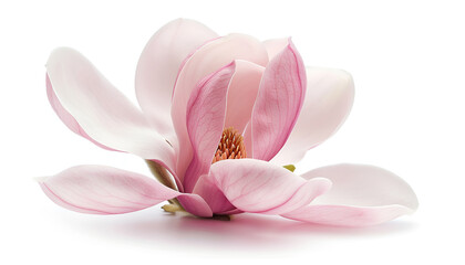 Pink magnolia flower isolated on white background with full depth of field