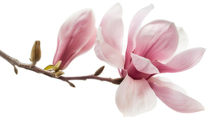Obraz premium Pink magnolia flower isolated on white background with full depth of field