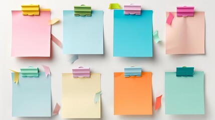 A set of colorful sticky notes, stationary element, vector illustration, vibrant,,