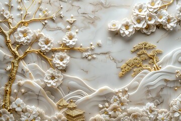 Abstract art. Plants, flowers, the golden grain. Freehand. Oil on canvas. Brush the paint. Modern art. Abstract landscape, forest, printing, wallpaper,