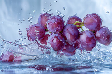 Purple fresh grapes with splash water in bubbles generated.Ai