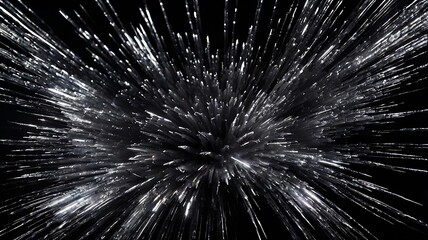 Naklejka premium Bright explosion of silver and white lights with dark black background, abstract background wallpaper design
