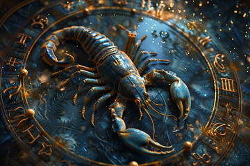 Intricate image of Scorpio zodiac sign, highlighting its mystic symbols and astrological significance in vibrant colors.