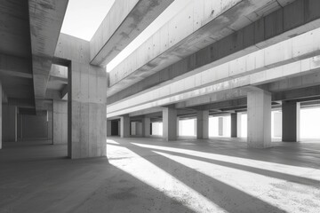 Fototapeta premium Modern concrete architectural structure with dramatic shadows