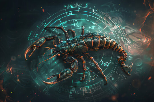 Intricate image of Scorpio zodiac sign, highlighting its mystic symbols and astrological significance in vibrant colors.