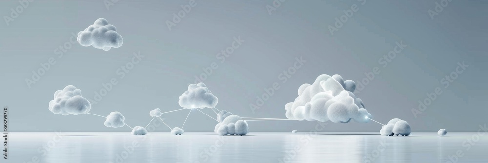 Poster digital transformation, a minimalistic 3d digital interface with cloud icons on a clean white backgr