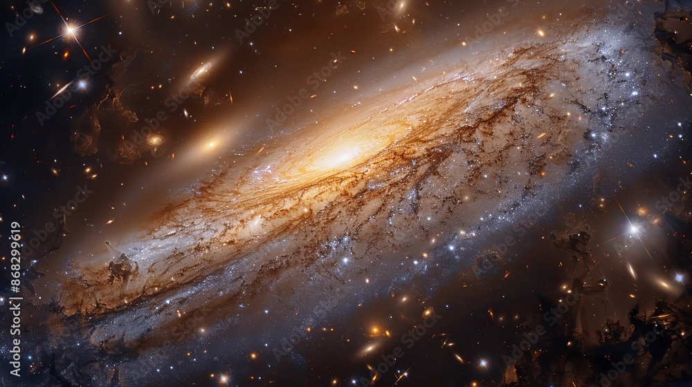 Poster expansive galaxy with swirling arms of stars and interstellar clouds generative ai