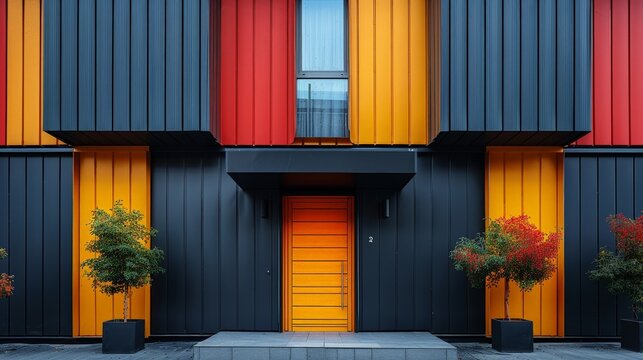 A modern colorful building facade with a stylish door representing housing opportunities and mortgage option