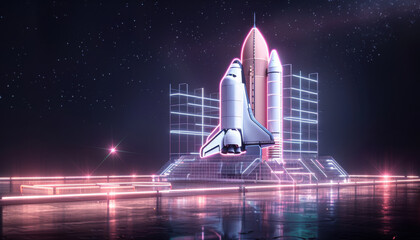 Fototapeta premium A space shuttle is on display in a futuristic city