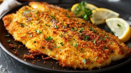 Classic Wiener Schnitzel : Traditional Wiener Schnitzel with a lemon wedge, parsley garnish.