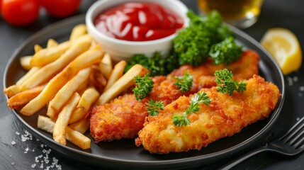 Wiener Schnitzel : A close-up shot of a perfectly breaded and crispy Wiener Schnitzel.