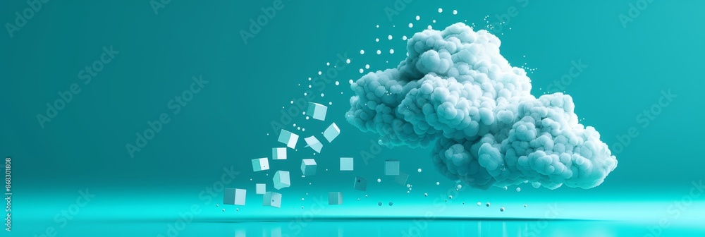Poster cloud computing, a minimalistic 3d cloud with a database icon on a vibrant turquoise background, sho