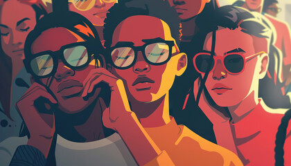 Millennials are the digital pioneers, navigating the ever-changing landscape of technology: Visualize a group of millennials embracing new digital trends and platforms, symbolizing their adaptability 