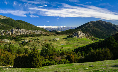 Meadows around the abandoned village of Peguera in autumn (Berguedà, Catalonia, Spain, Pyrenees)