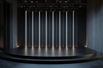 Modern stage under spotlight in dark auditorium