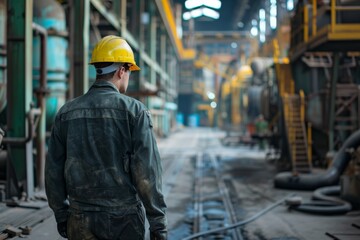 Industrial worker in hard hat at manufacturing plant