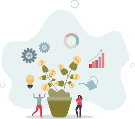 Business plan strategy with profit growth and development.Earnings management after financial money.flat design.illustration with people.