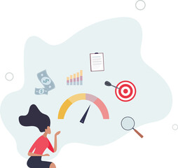 Key performance indicator or KPI for business success evaluation. Professional company analysis and review for satisfaction report .flat design.illustration with people.