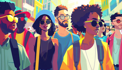 Millennials are the urban explorers, embracing city living and cultural diversity: Picture a group of millennials exploring a vibrant city, symbolizing their appreciation for cultural experiences
