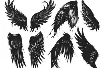 Obraz premium Wings flat icon, angel wings emblem, bird feathers graffiti spray silhouette, pigeon sign, spirituality symbol