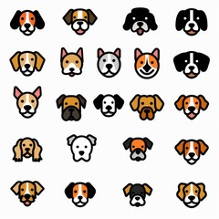 Obraz premium Cute Dogs Set, Pet Animal Symbols, Hand Drawn Puppy Icons Silhouettes, Funny Dog Character